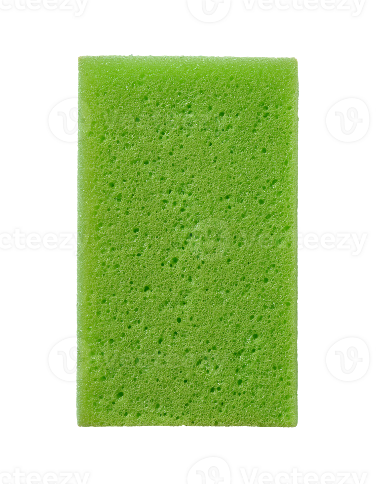 rectangular green dish sponge with porous texture, absorbent kitchen cleaning tool, durable scrub sponge, isolated background png