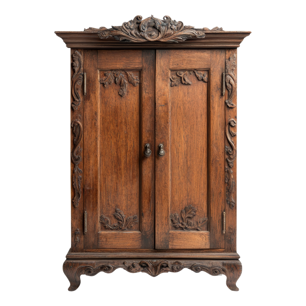 An old wooden cabinet with carved designs png