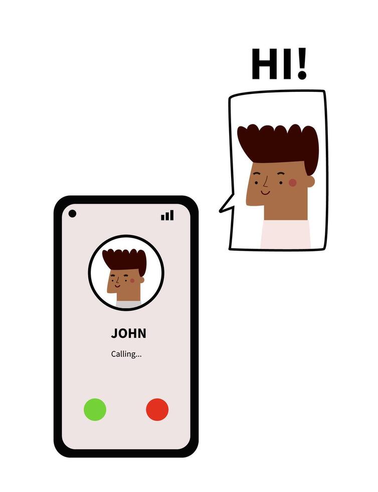 Phone call and guy, man portrait cloud. Phone display simple illustration. Cartoon screen with human portrain. Call illustration vector