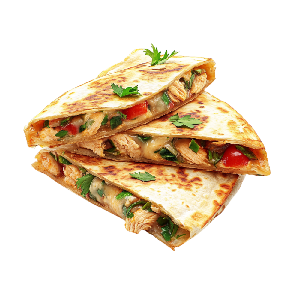 chicken quesadilla with vegetables and herbs png