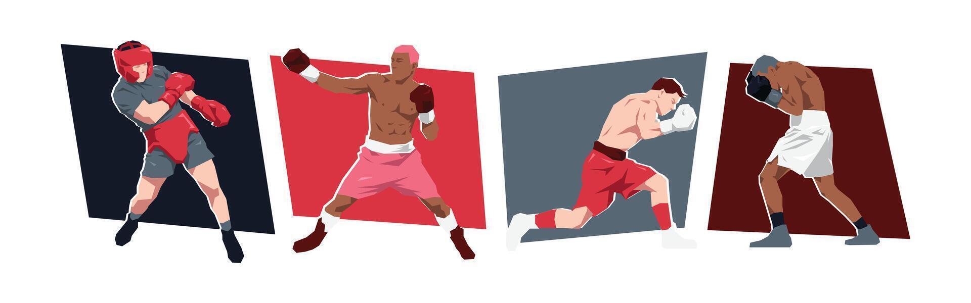 Set of male boxer. boxing athlete character. Isolated on white background. Flat illustration. vector