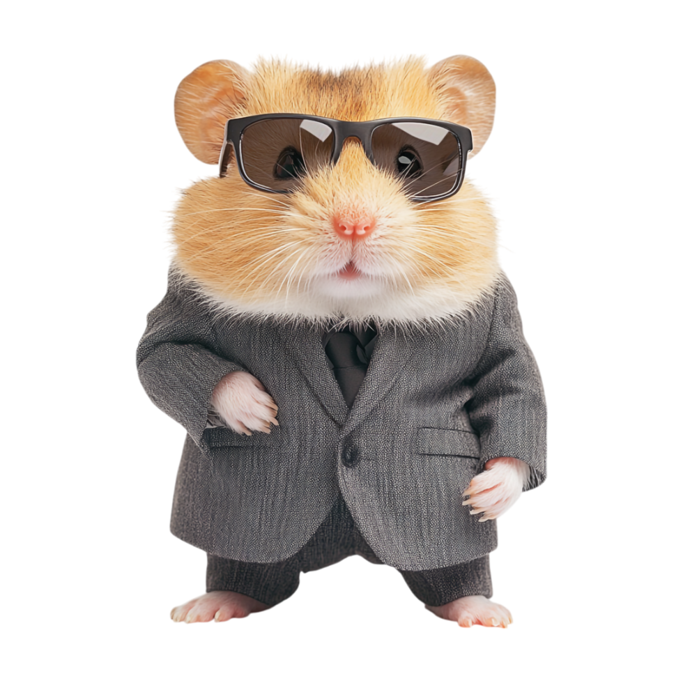 Hamster in Suit and Sunglasses on Transparent Background png