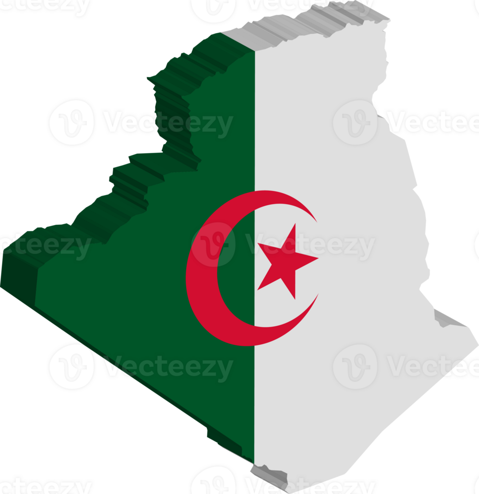 Algeria fills with flag and 3d transparent map png