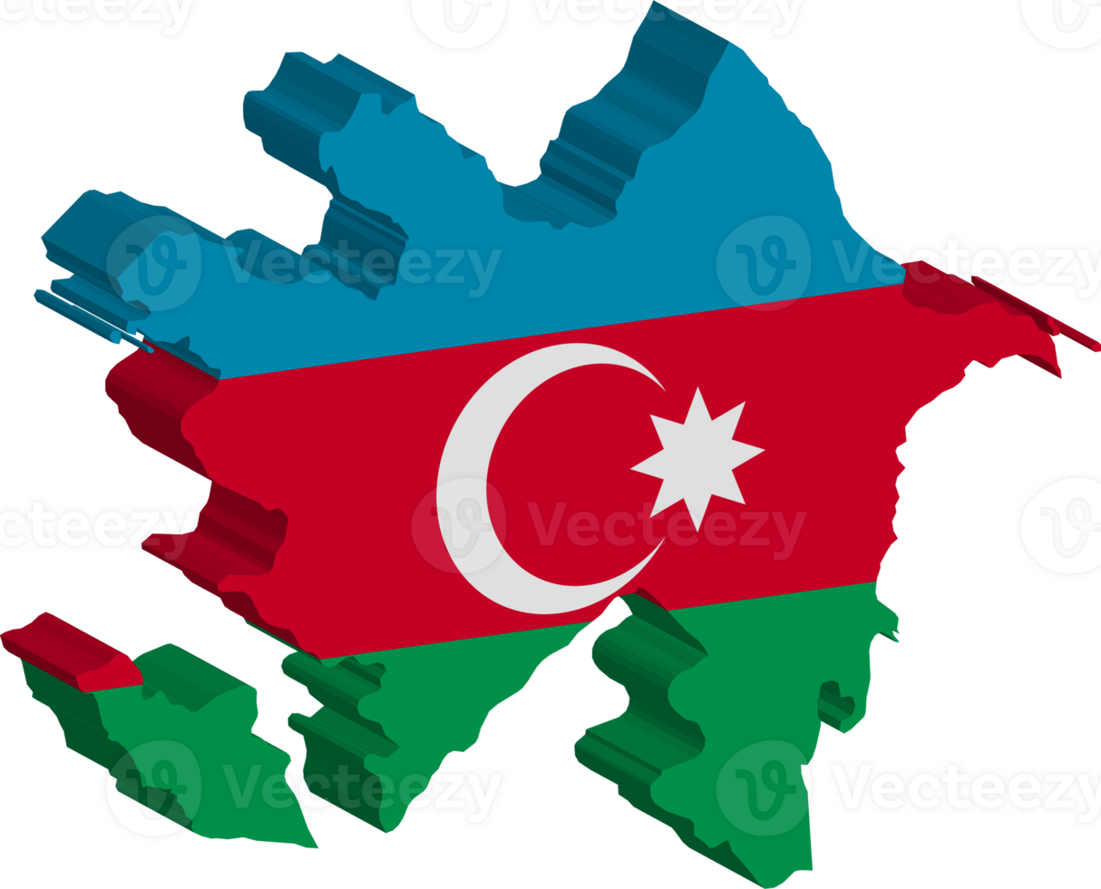 Azerbaijan fills with flag and 3d transparent map png
