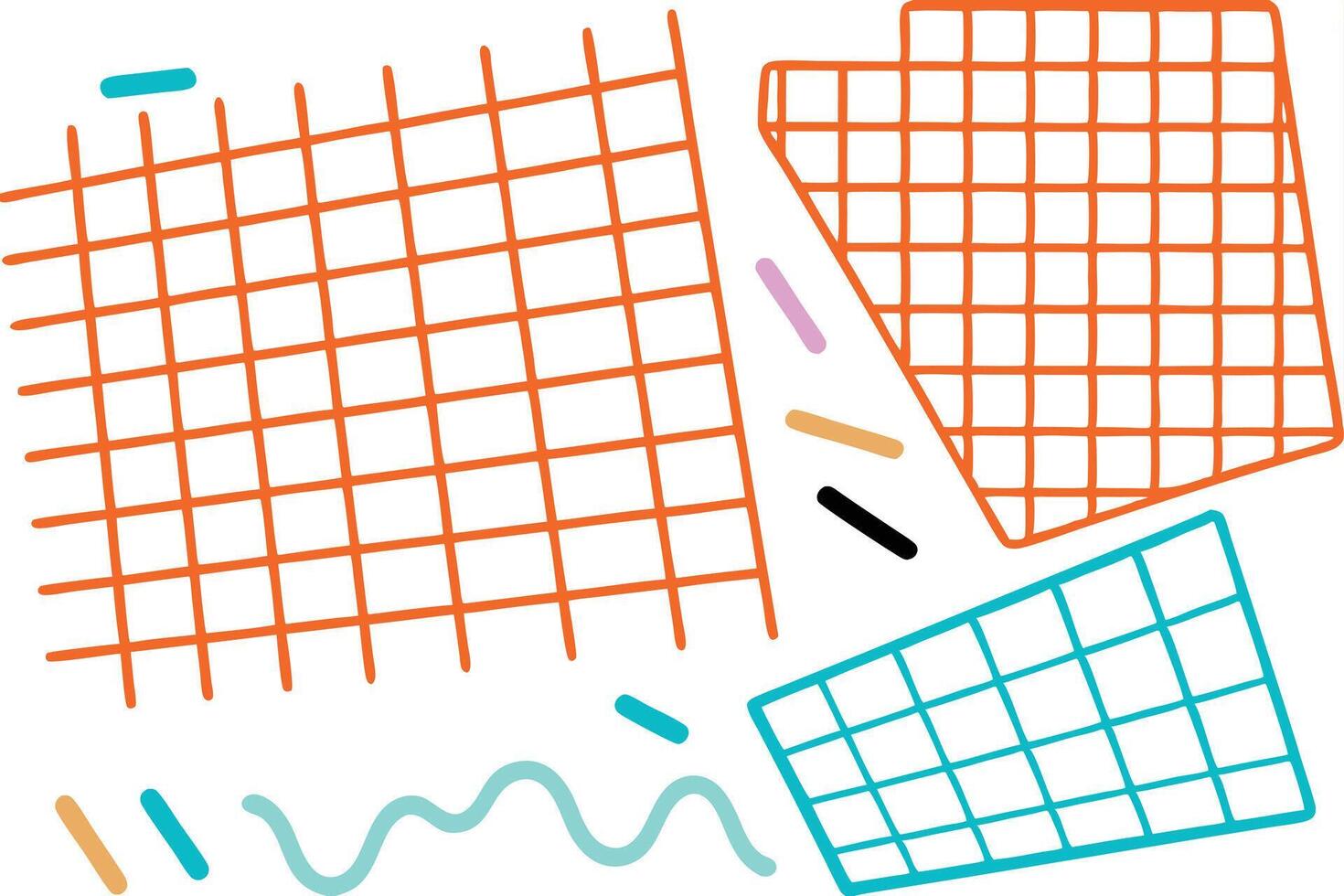 Abstract Grids, Geometric Shapes, Colorful Lines, 90s Style Design vector