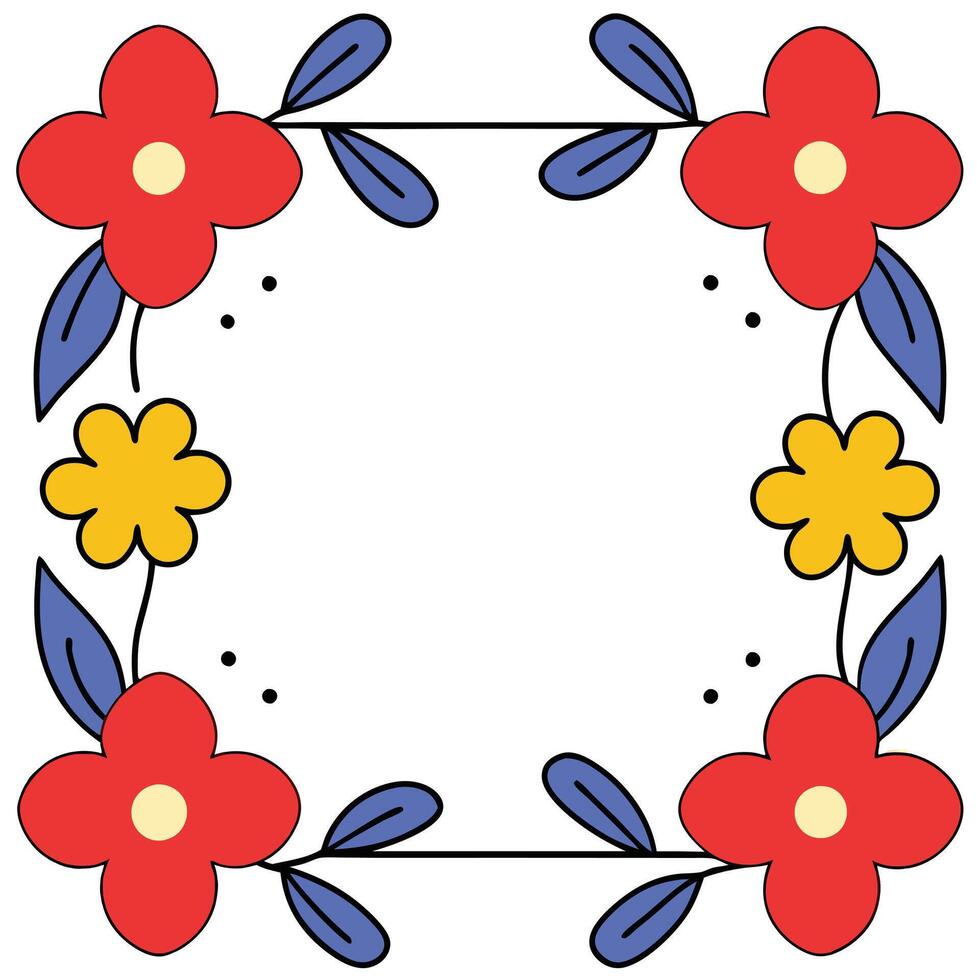 Floral Frame Design Red, Yellow, Blue Flowers Border vector