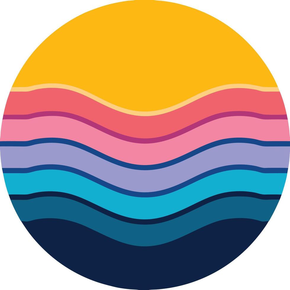 Sunset Ocean Waves Abstract Circular Summer Beach Design vector