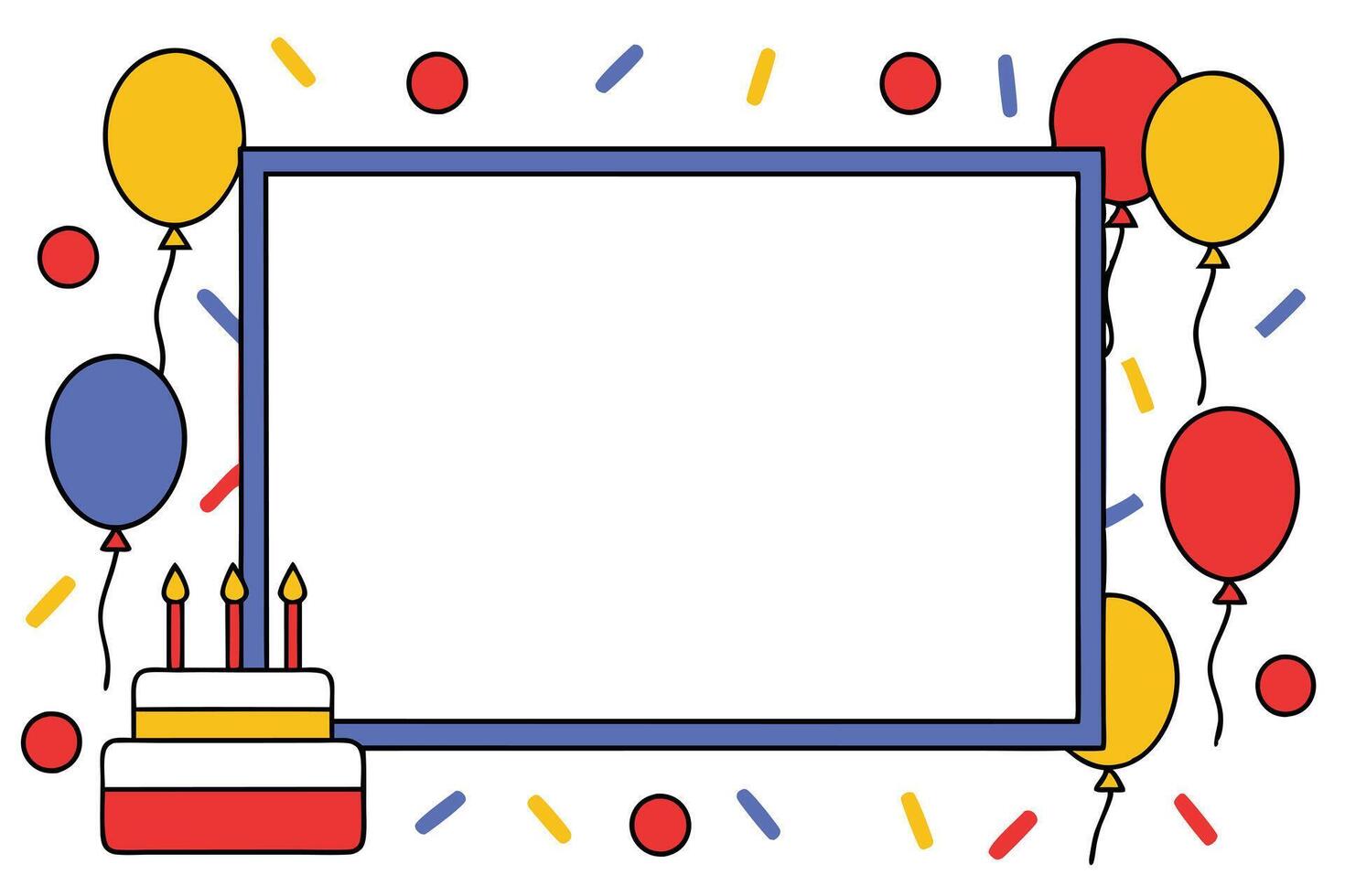 Birthday Party Frame with Balloons, Cake, and Confetti vector