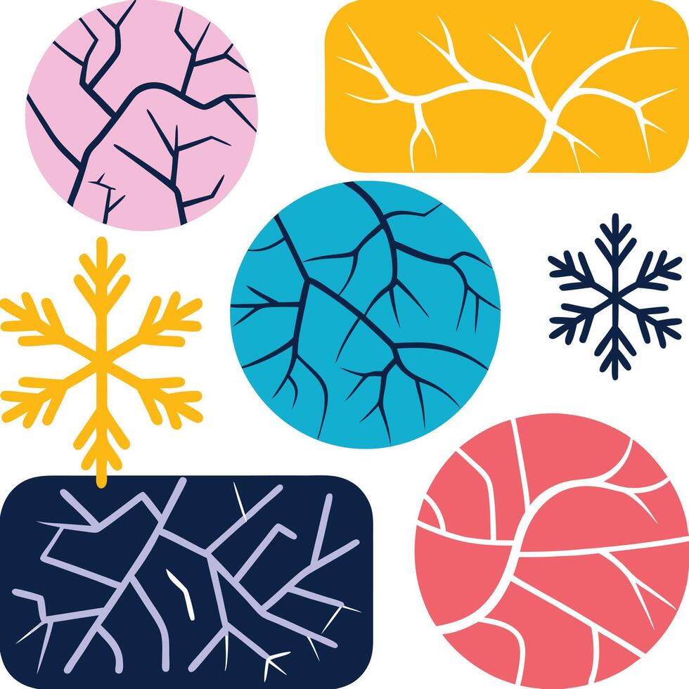 Abstract Winter Fractured Patterns Colorful Shapes, Snowflakes, and Cracks vector