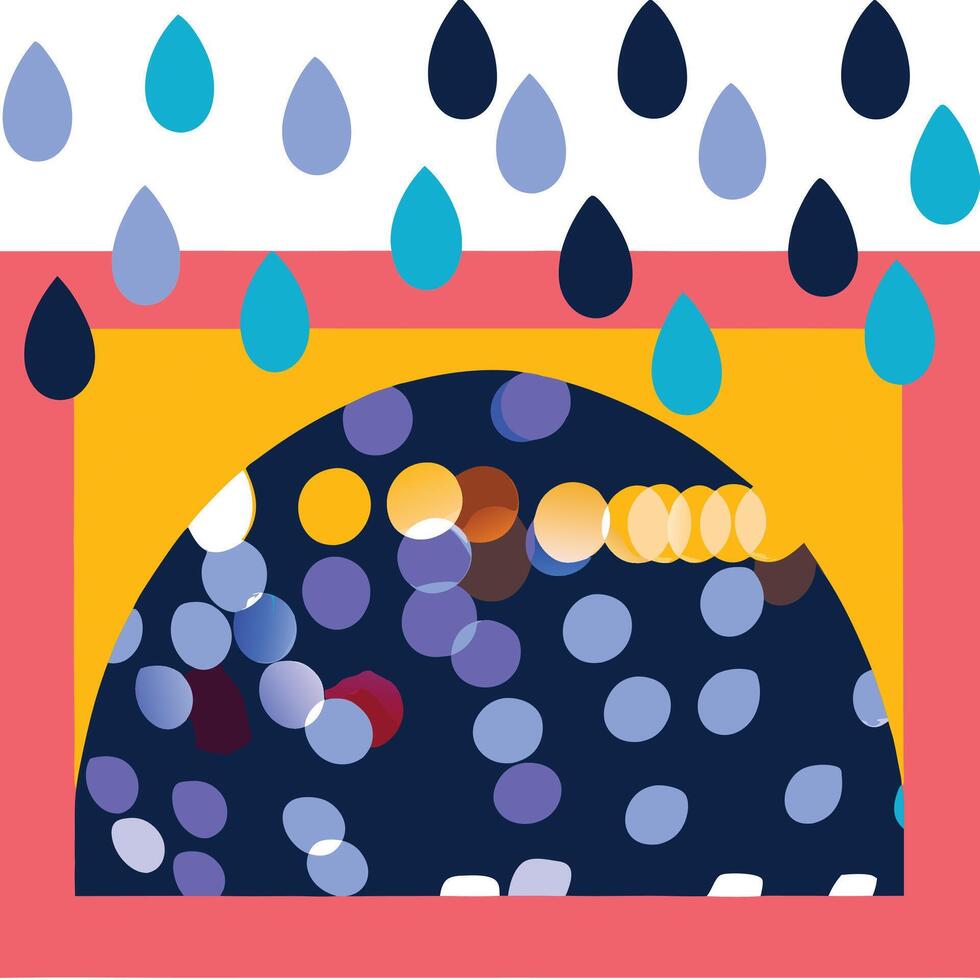 Abstract Colorful Rain Drops Over Bokeh Lights Semicircle vector