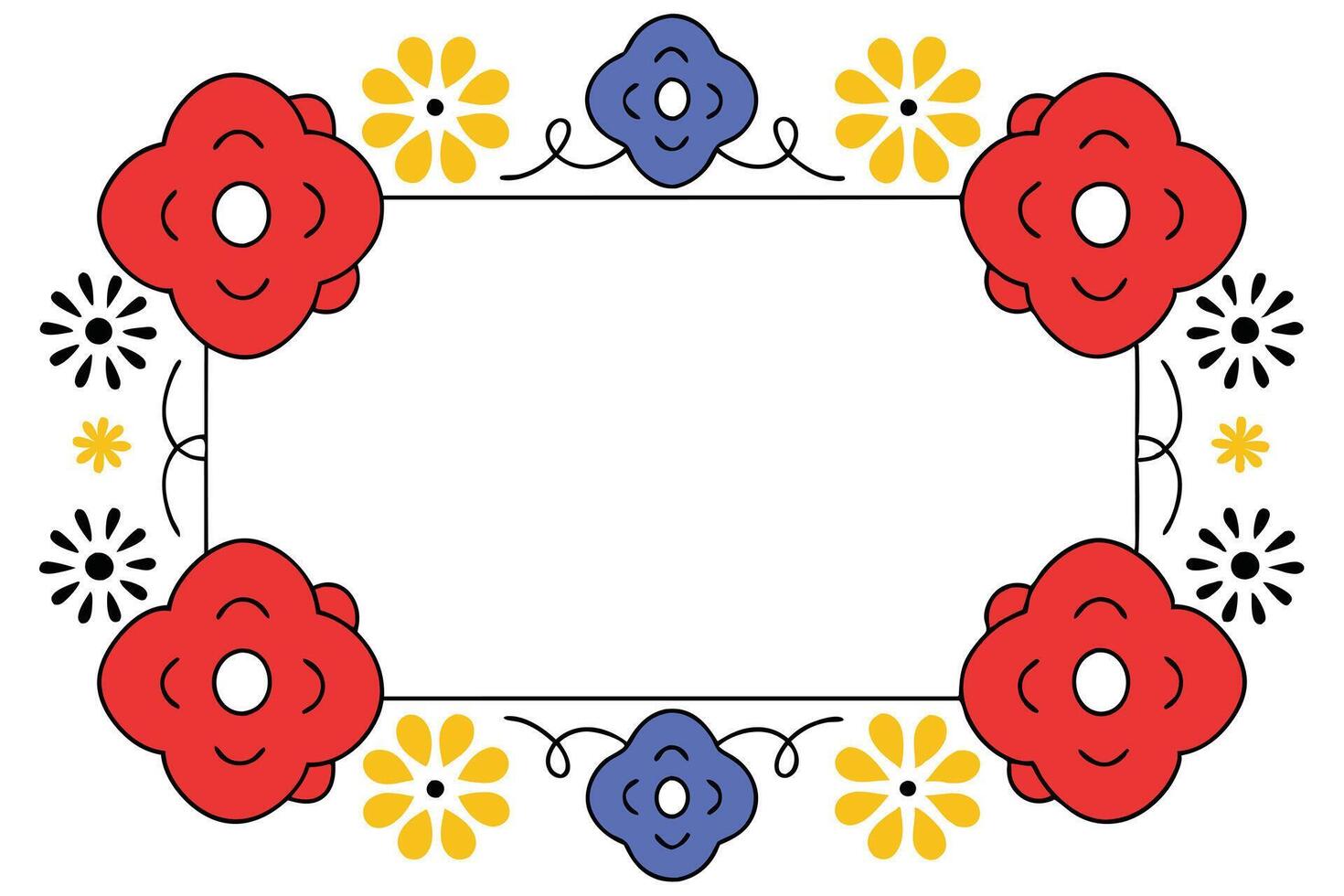Floral Rectangular Frame Red, Yellow, Blue Flowers Border vector