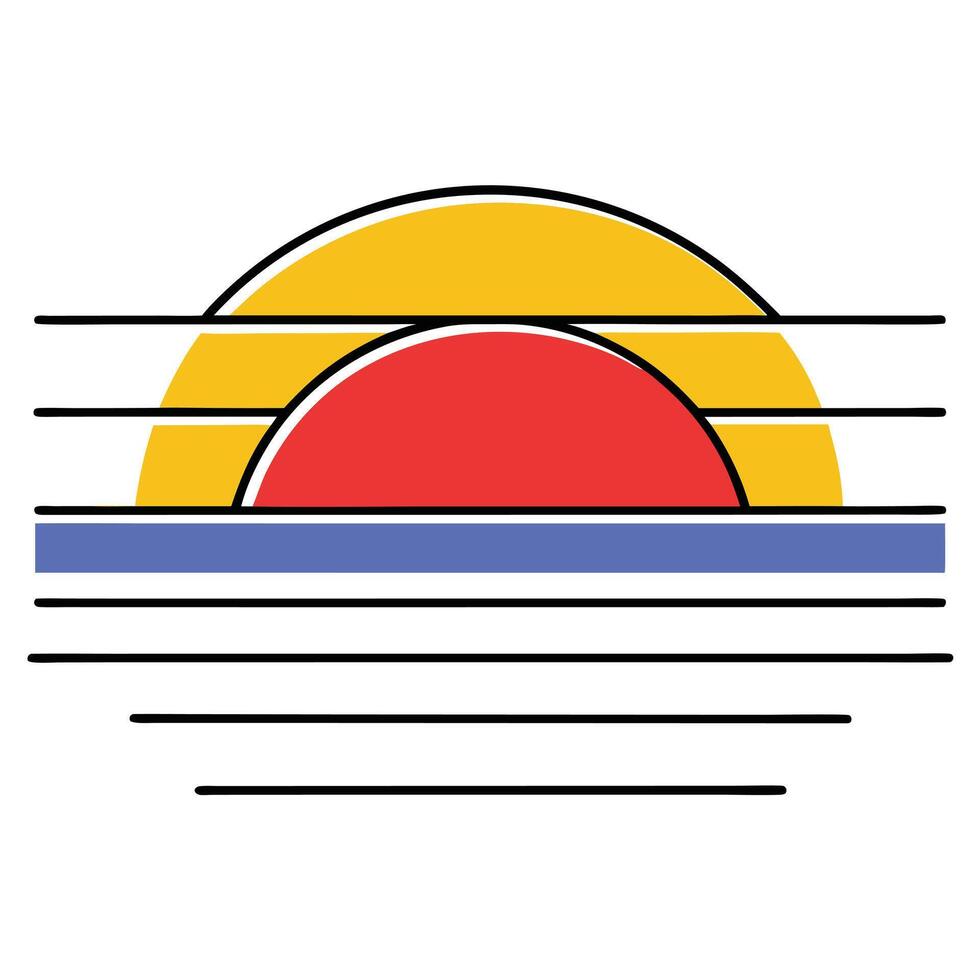 Sunset Ocean Scene Minimalist Geometric Summer Beach Art vector