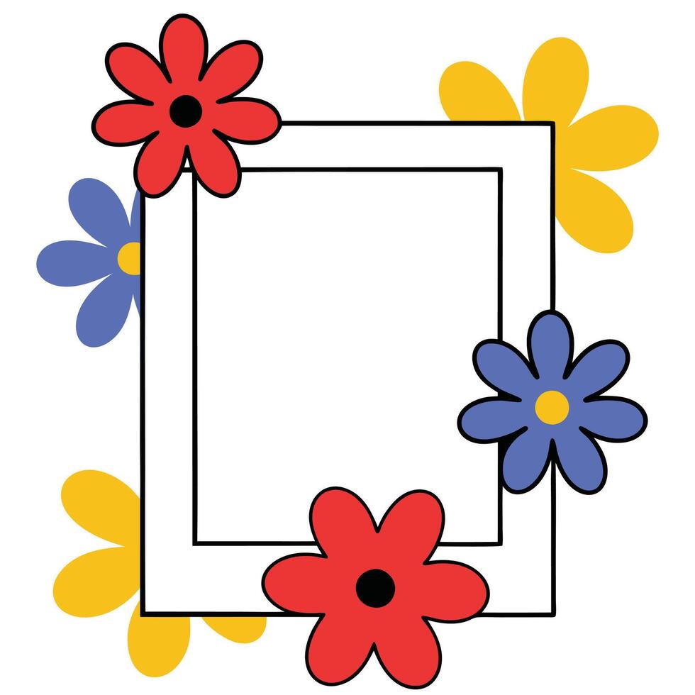 Floral Frame Border Design Colorful Flowers Square Template vector