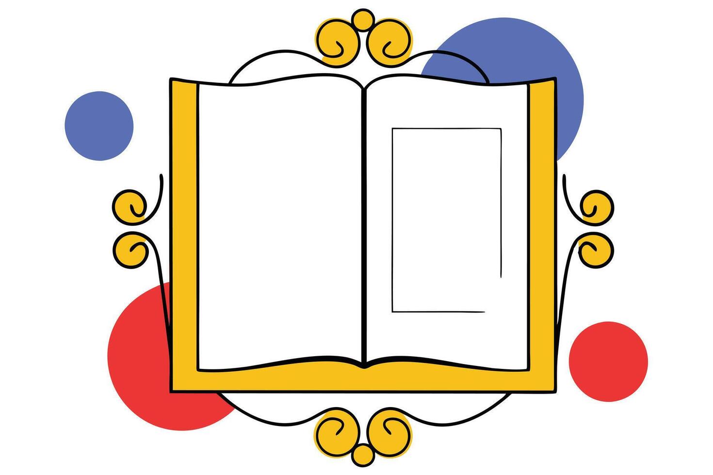Open Book, Colorful Circles, Ornate Frame, Blank Pages, Reading vector