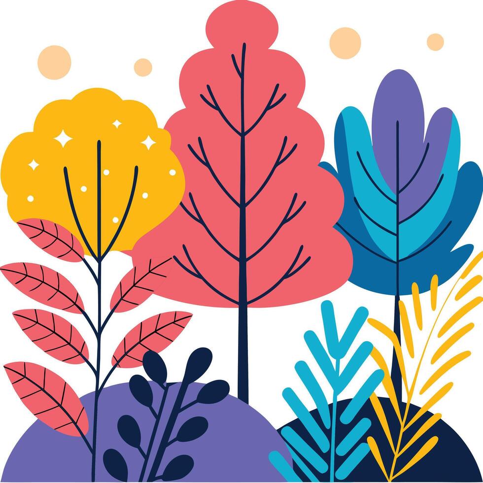 Vibrant Colorful Autumn Trees Nature Illustration Design vector