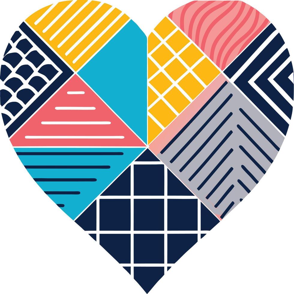 Geometric Heart Colorful Patterned Love Mosaic Design vector