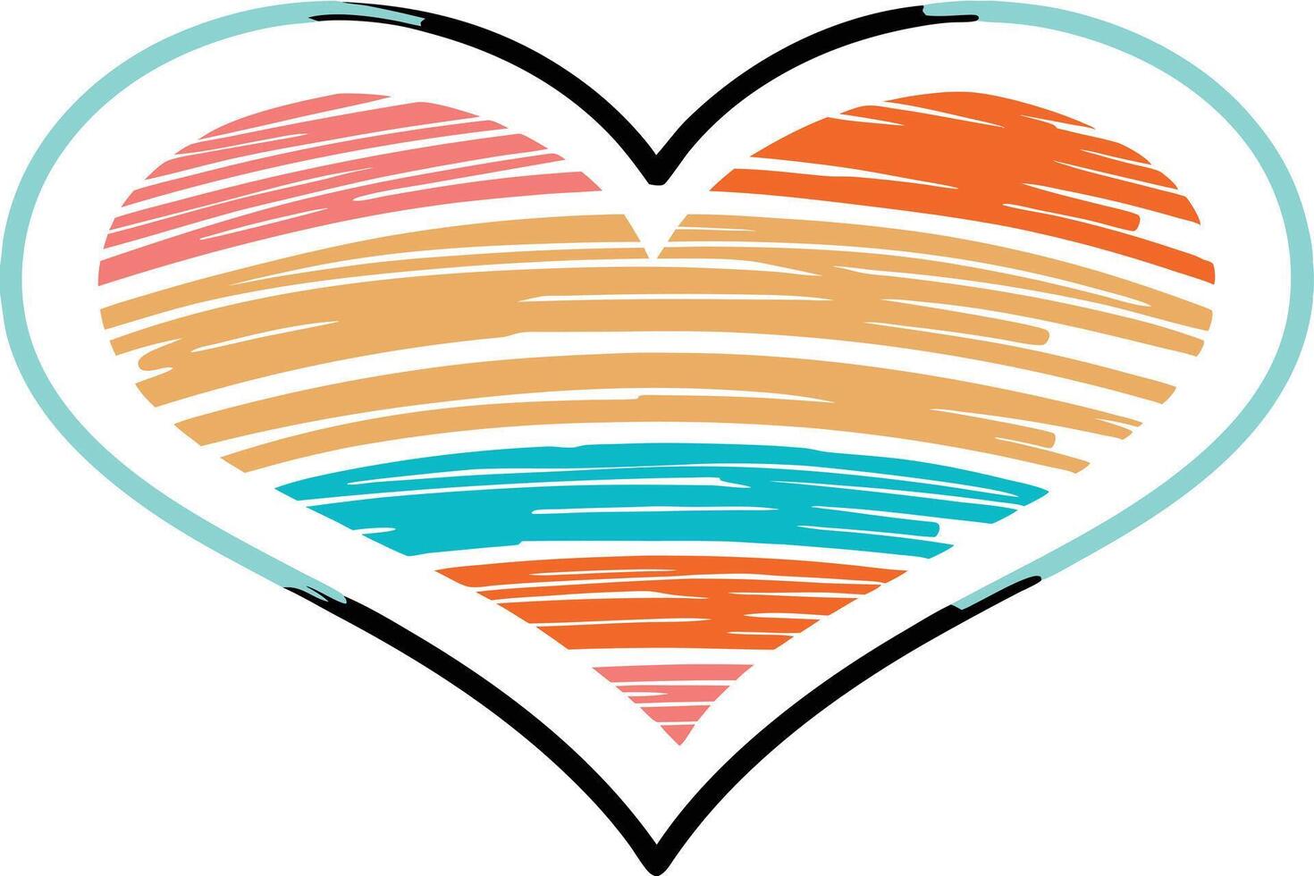Striped Heart Design Pastel Colors, HandDrawn Style, Love Symbol vector