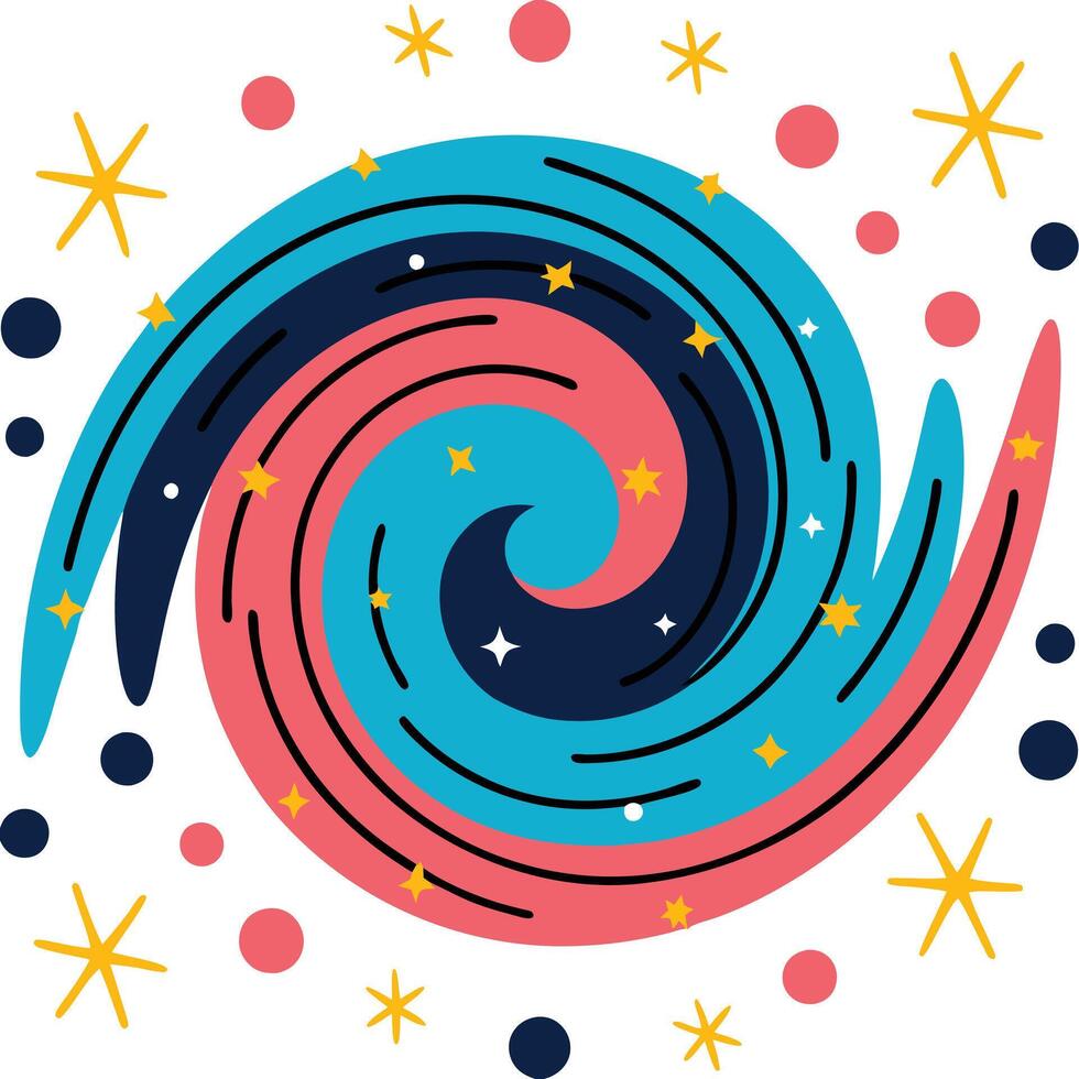 Cosmic Swirl Galaxy Pattern, Abstract Spiral, Starry Design, Colorful Whirlwind vector