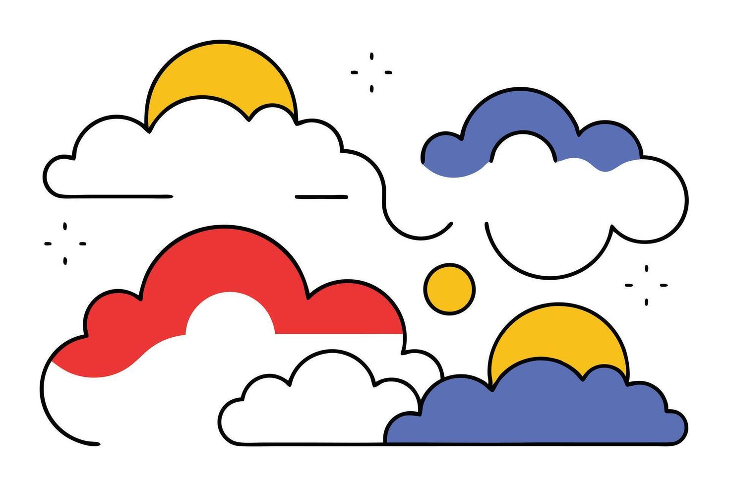 Colorful Cloudscape Sun, Sky, Clouds, Abstract Art, Design, Illustration, Simple, Minimalist, vector