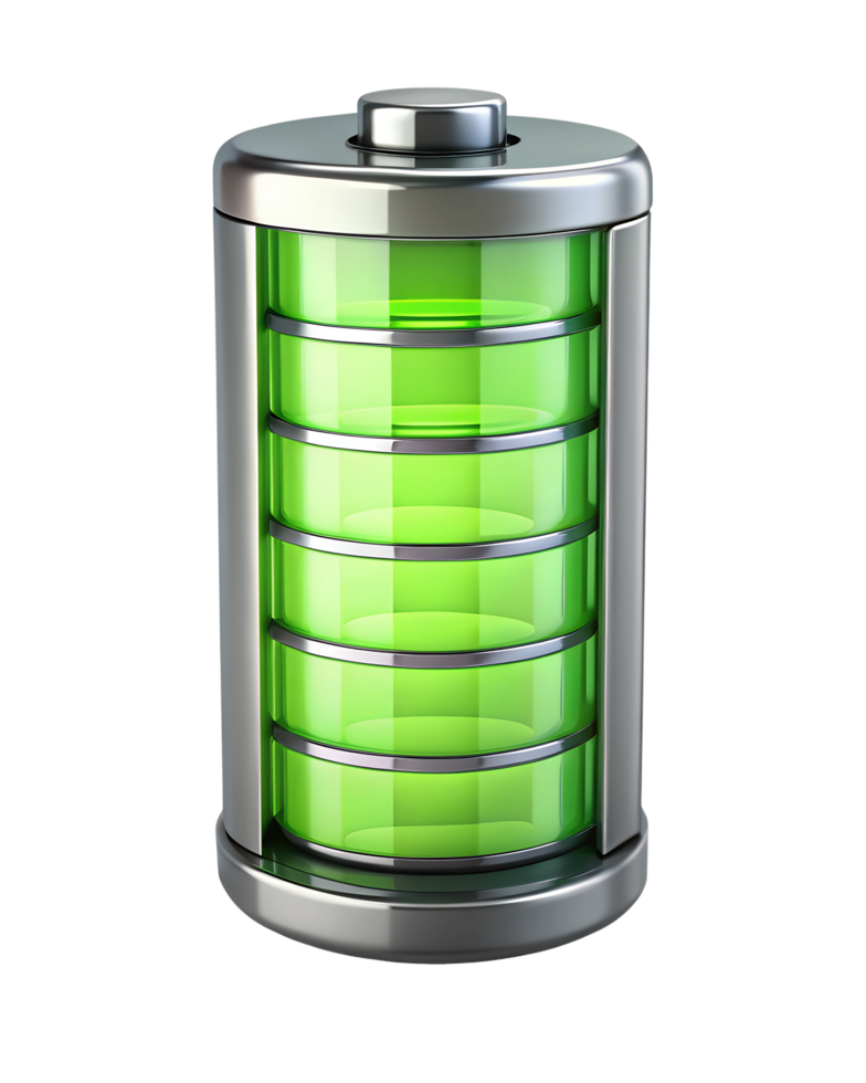 a battery with green light on a transparent png