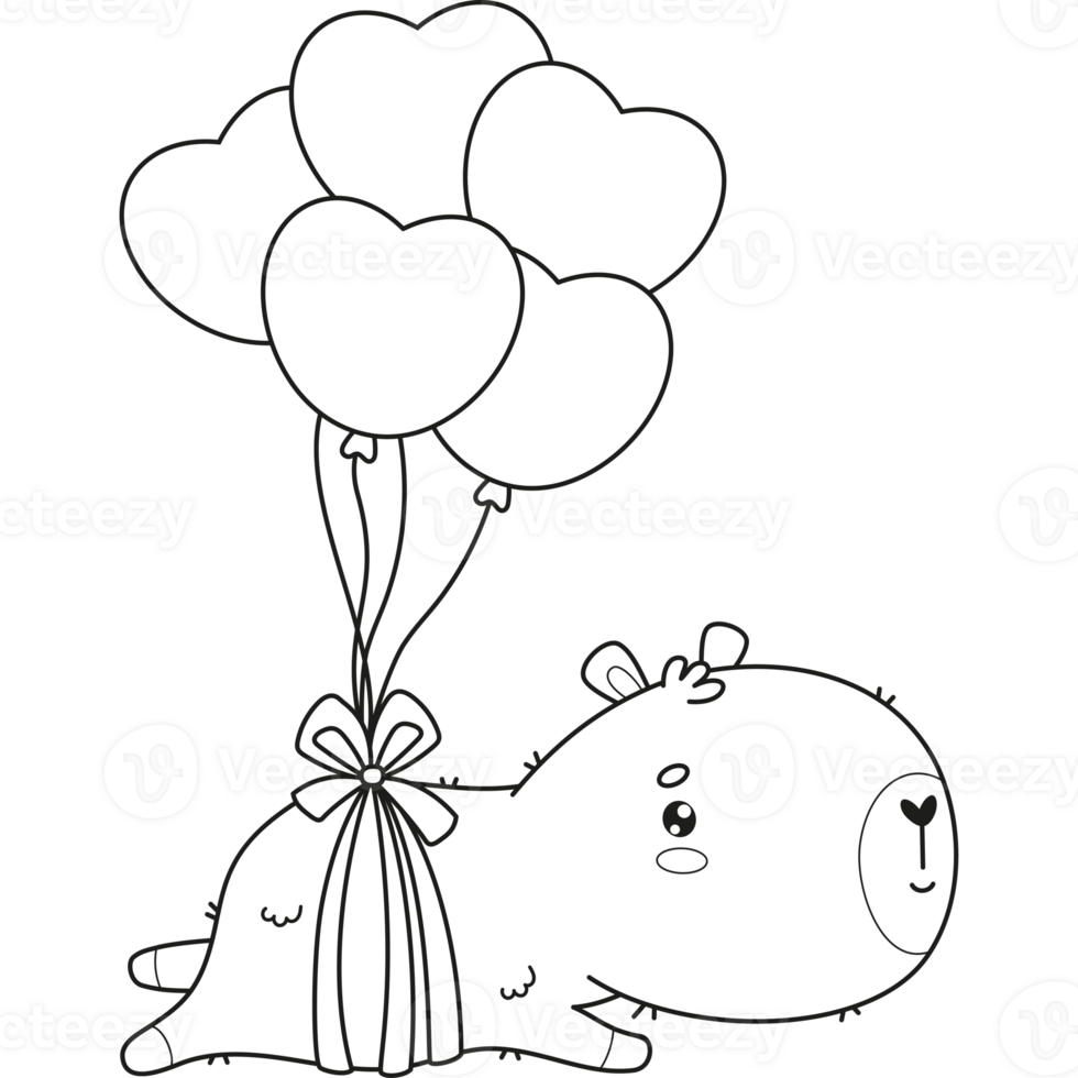 Outline capybara with balloons hearts png