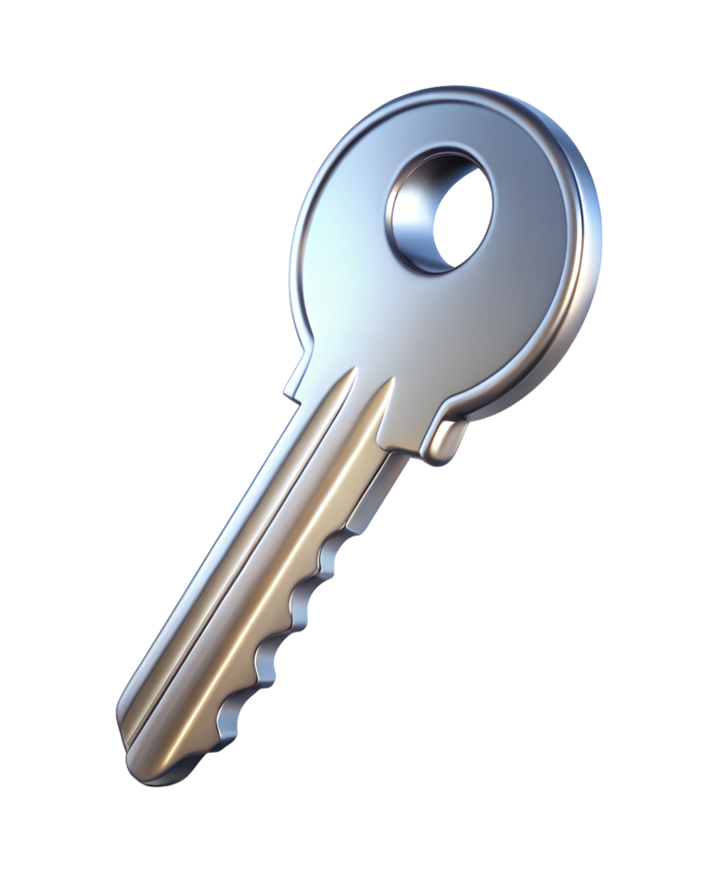 key metal key, 3d illustration, transparent background png