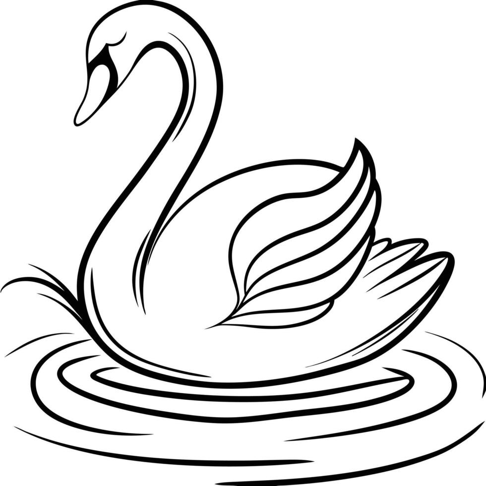 Sophisticated Black and White Swan Line Drawing Illustration. vector
