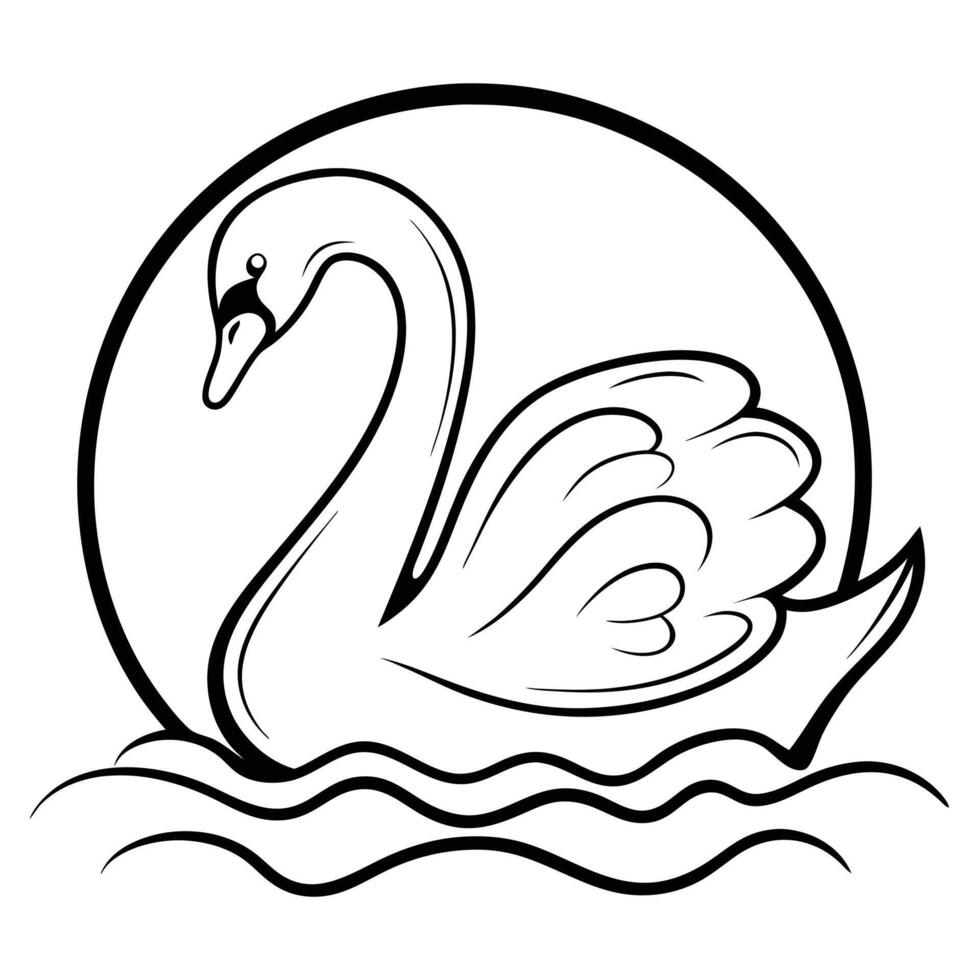Swan Illustration Black and White Line Art Design vector