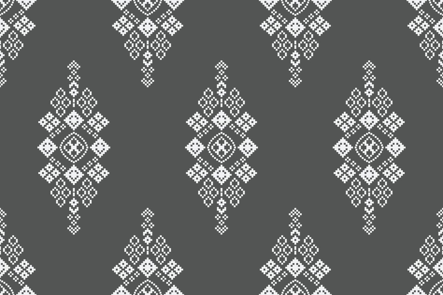 Cross stitch with gray grey color motif ethnic pattern and wallpaper fabric pattern. vector
