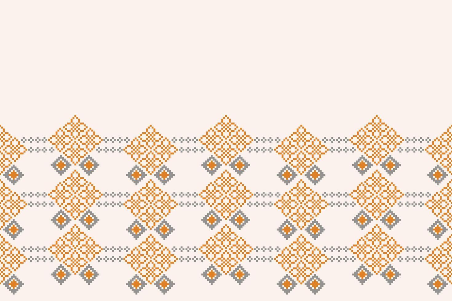 Pixel art brown cream color white background ethnic pattern motif fabric art. vector