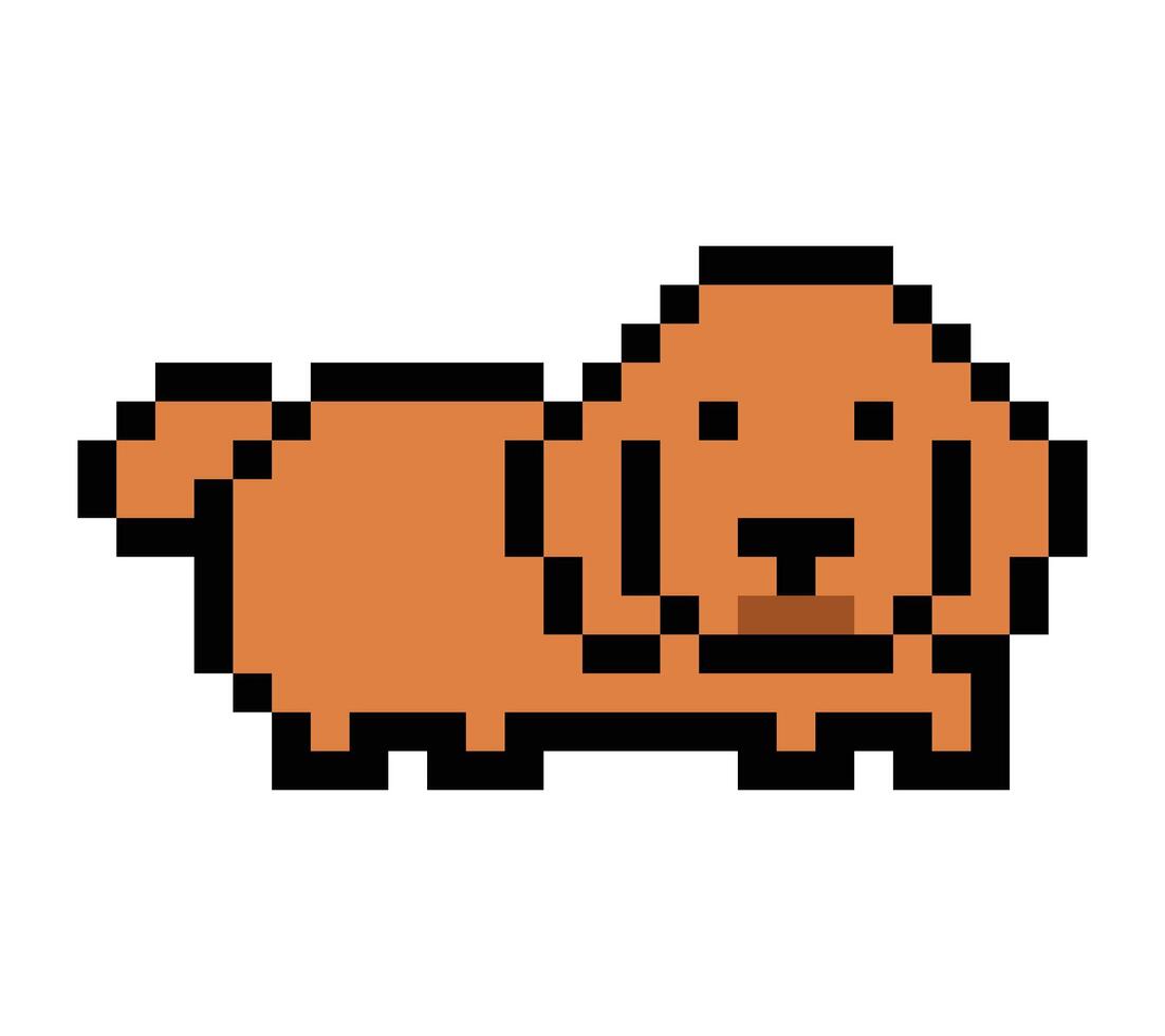 Character cute design cartoon of big dog canine hound puppy pet happy golden 8 bit decoration. vector