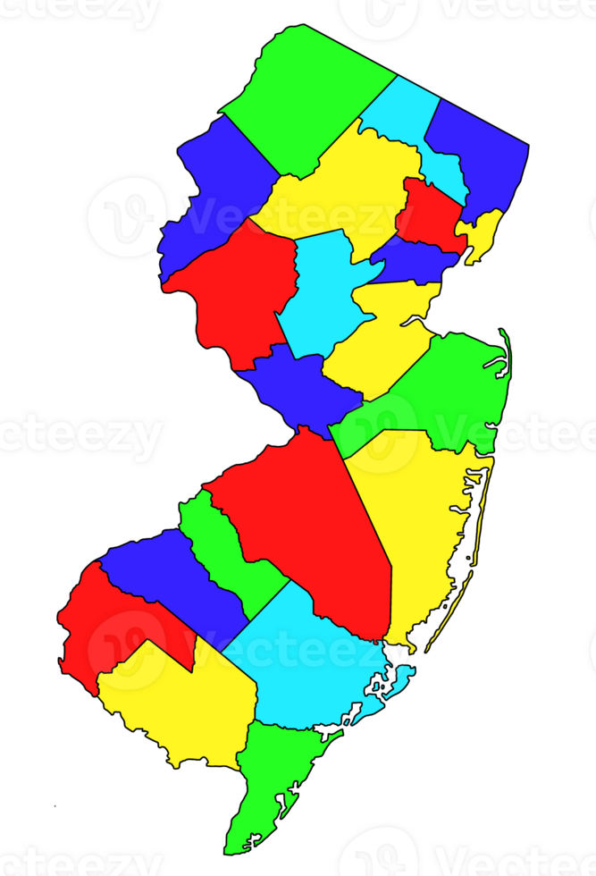New Jersey map with his counties in different colors png