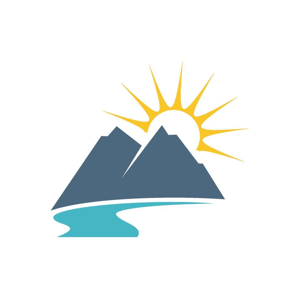 Mountain, River and Sun Logo Template Illustration Design. EPS 10. vector