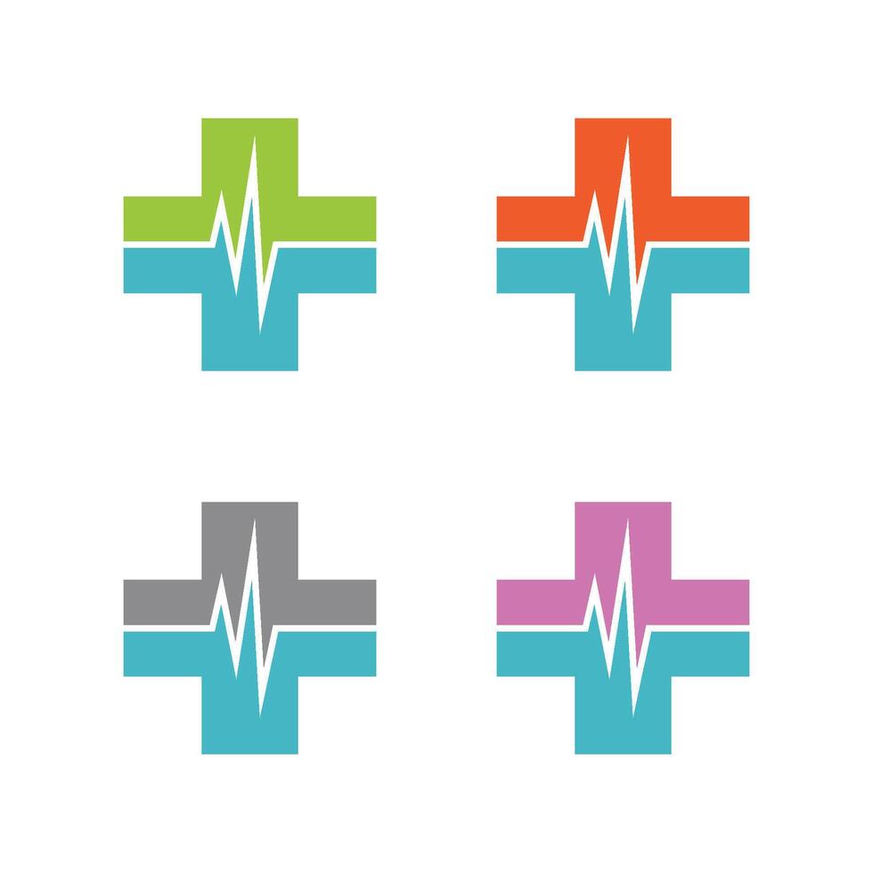 Set Health Care Pulse and Cross Logo Template Illustration Design. EPS 10. vector
