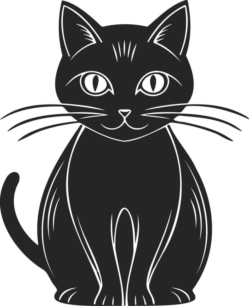 A simple, stylized silhouette of a black cat sitting. vector