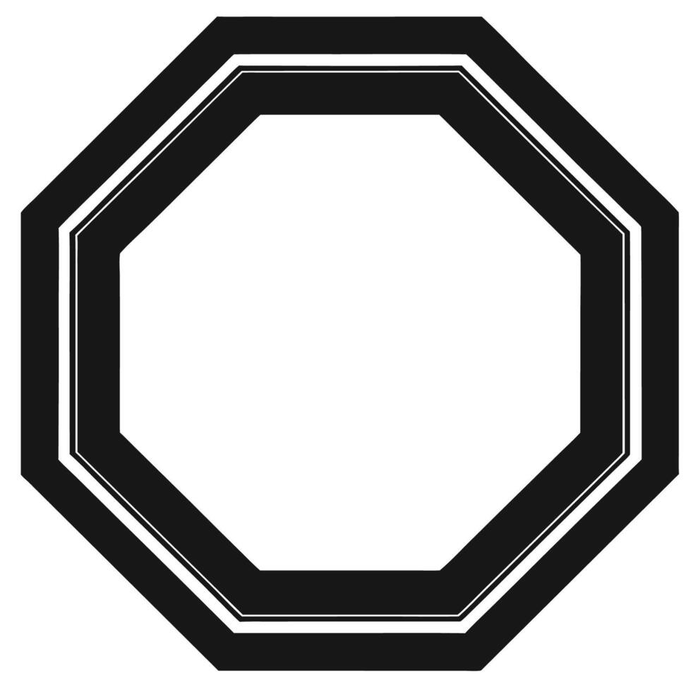 A black and white octagon sign with a white border vector
