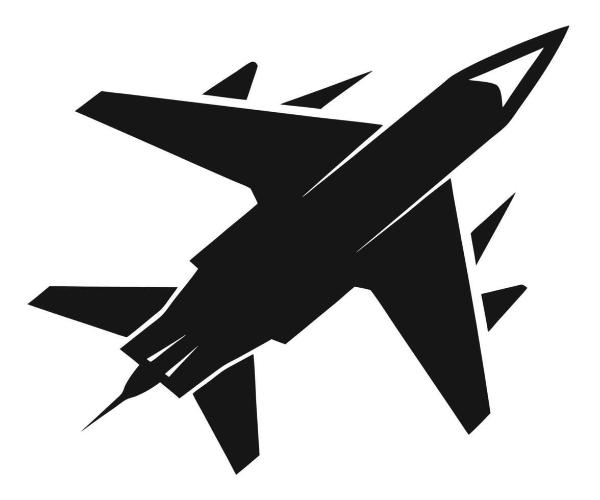 A black and white illustration of a fighter jet vector