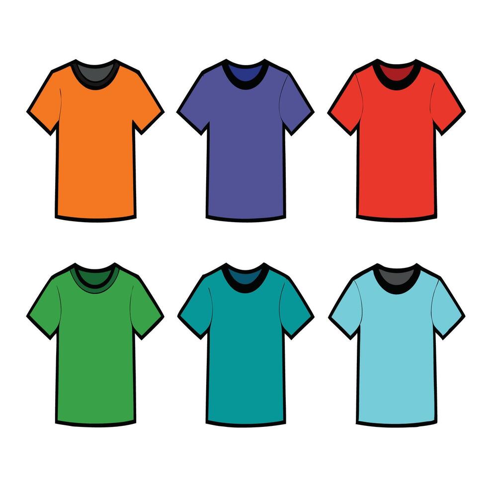 Six different colored t - shirts on a white background vector