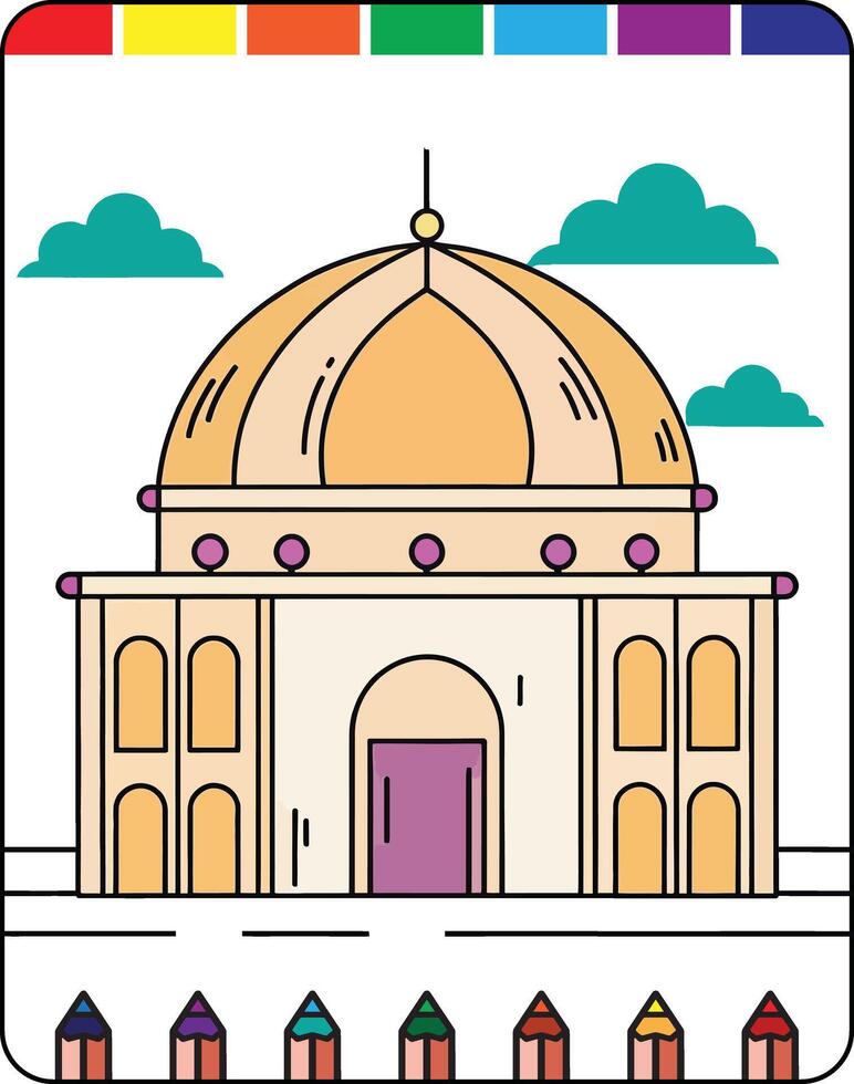 Colorful coloring book app with a mosque vector