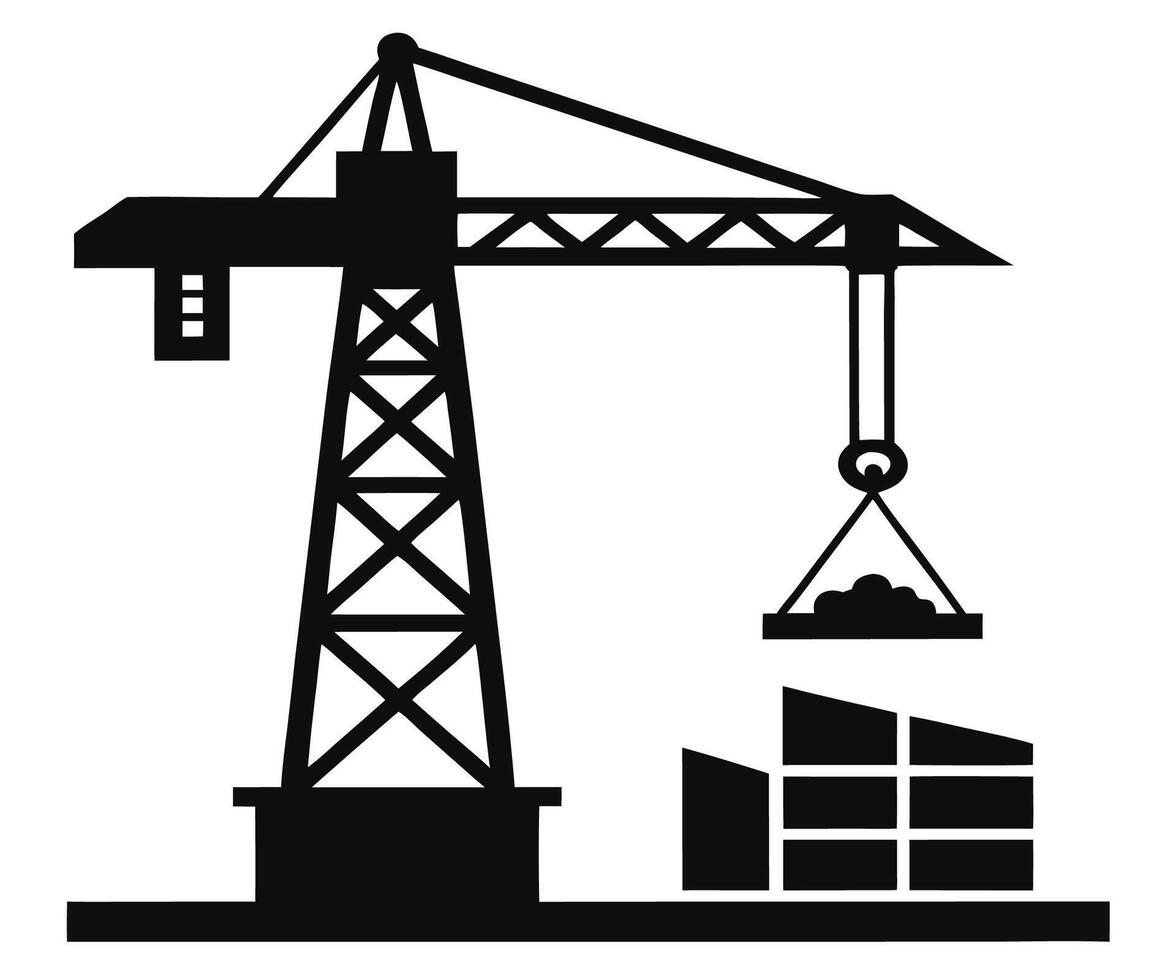 A black silhouette of a crane and a building vector