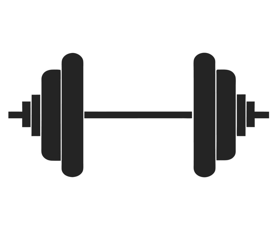 A black and white illustration of a barbell vector