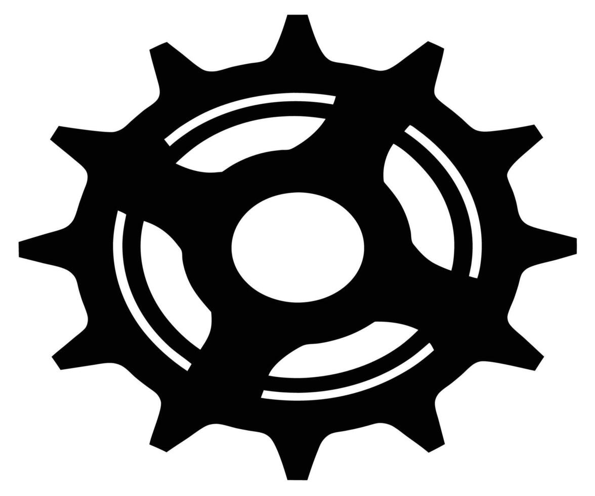 A black and white silhouette of a cogwheel vector