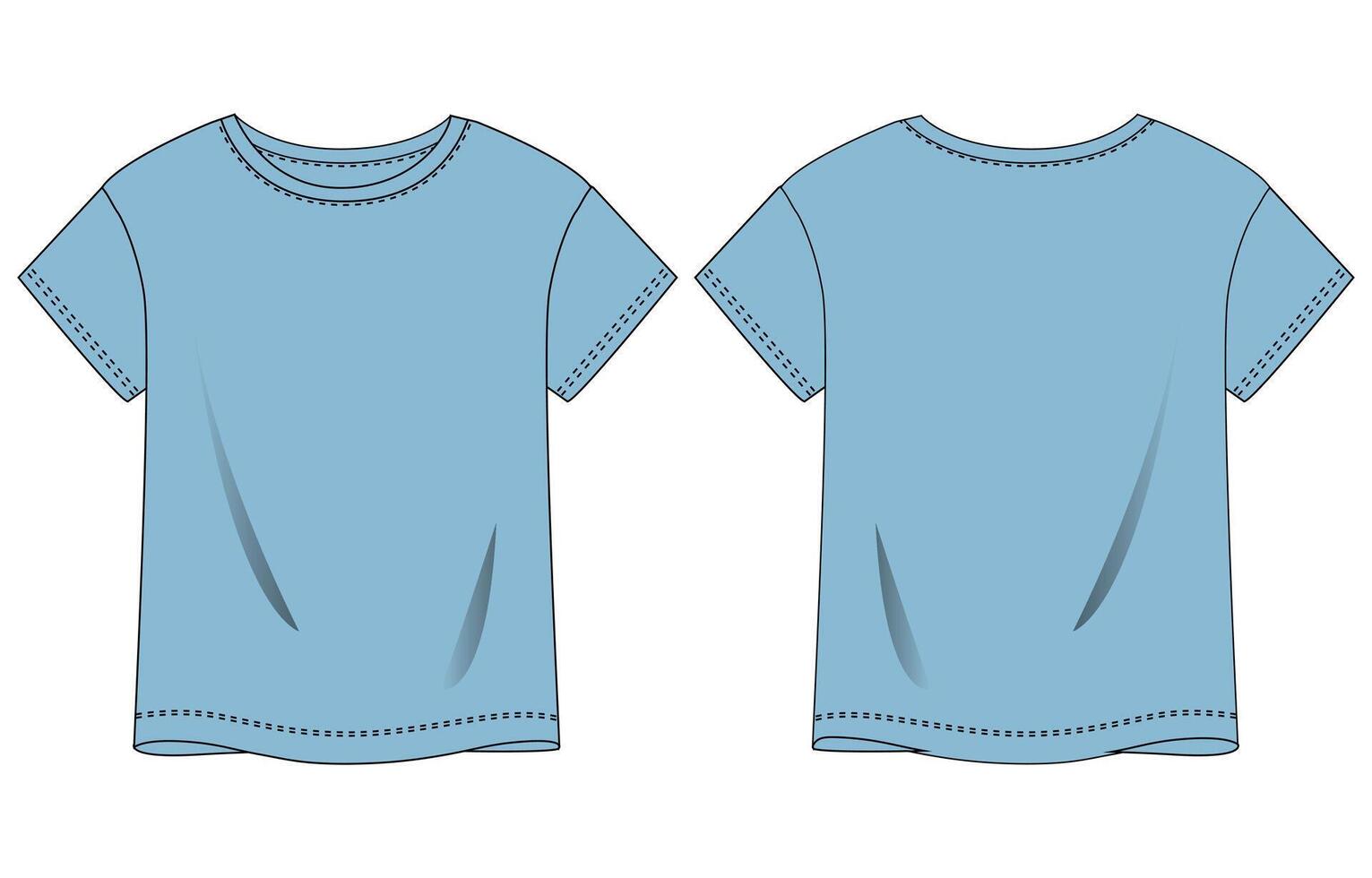 Short sleeve blue color t shirt front and back template for ladies isolated on white background vector