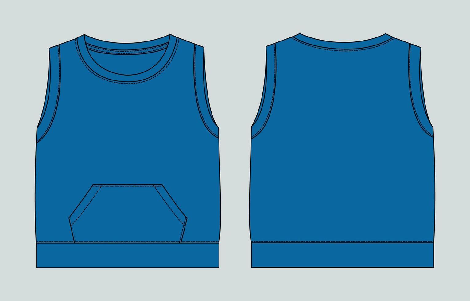 Blue tank top Front and back with pocket isolated on grey background vector