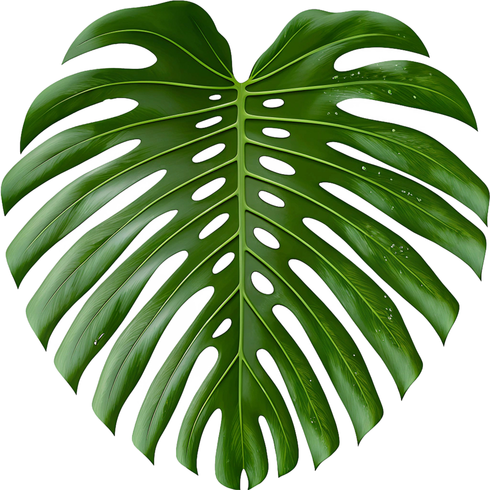 A Single Lush Green Monstera Leaf Isolated on Transparent Background png