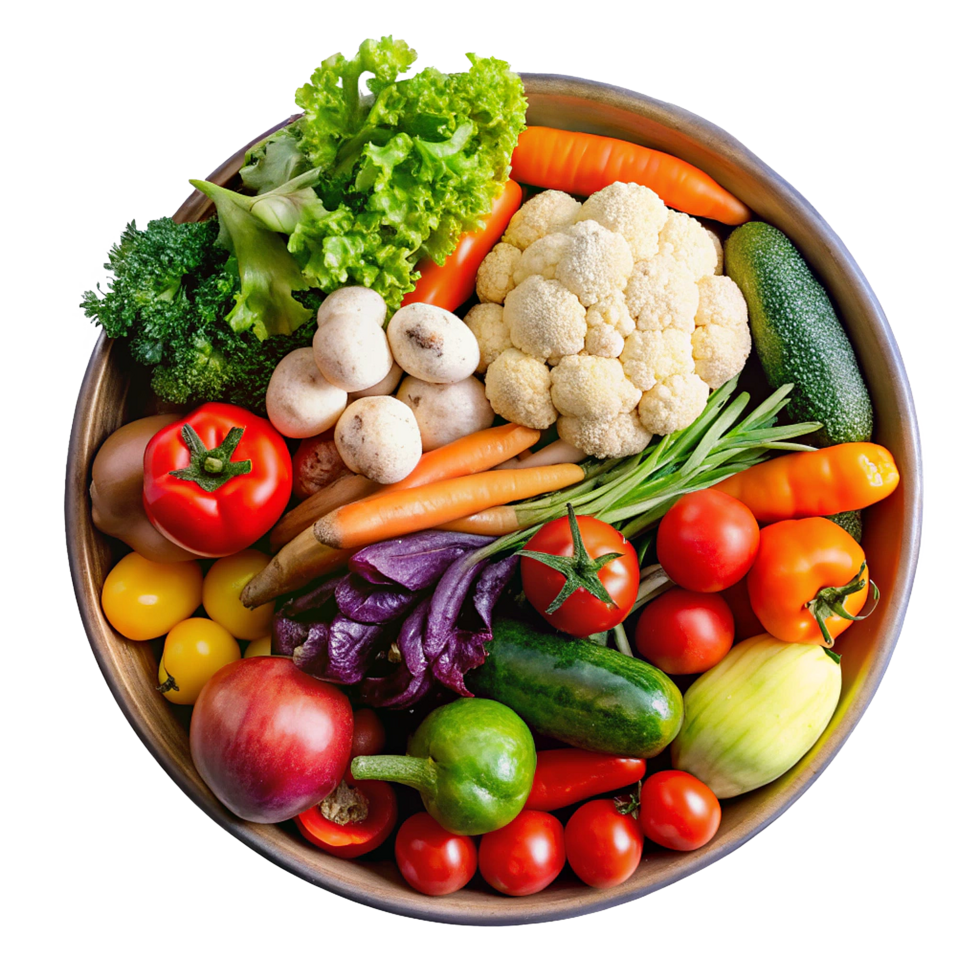 A Bountiful Bowl of Fresh Organic Vegetables and Mushrooms Ready for a Healthy Meal png