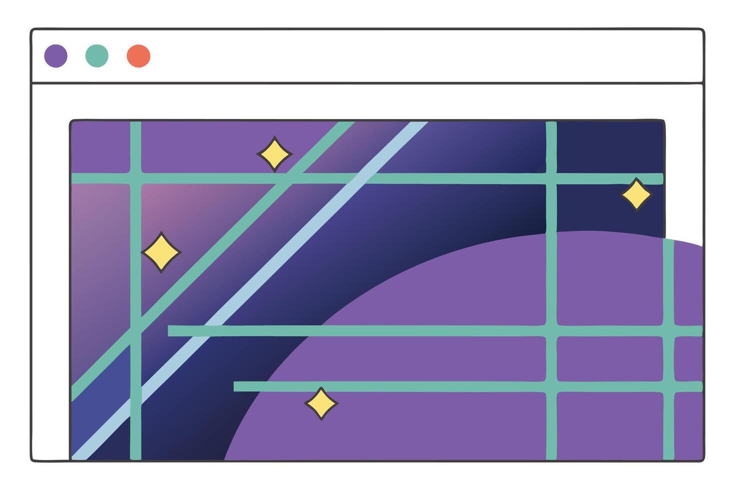 Abstract Website Design with Purple Gradient, Lines, and Stars vector