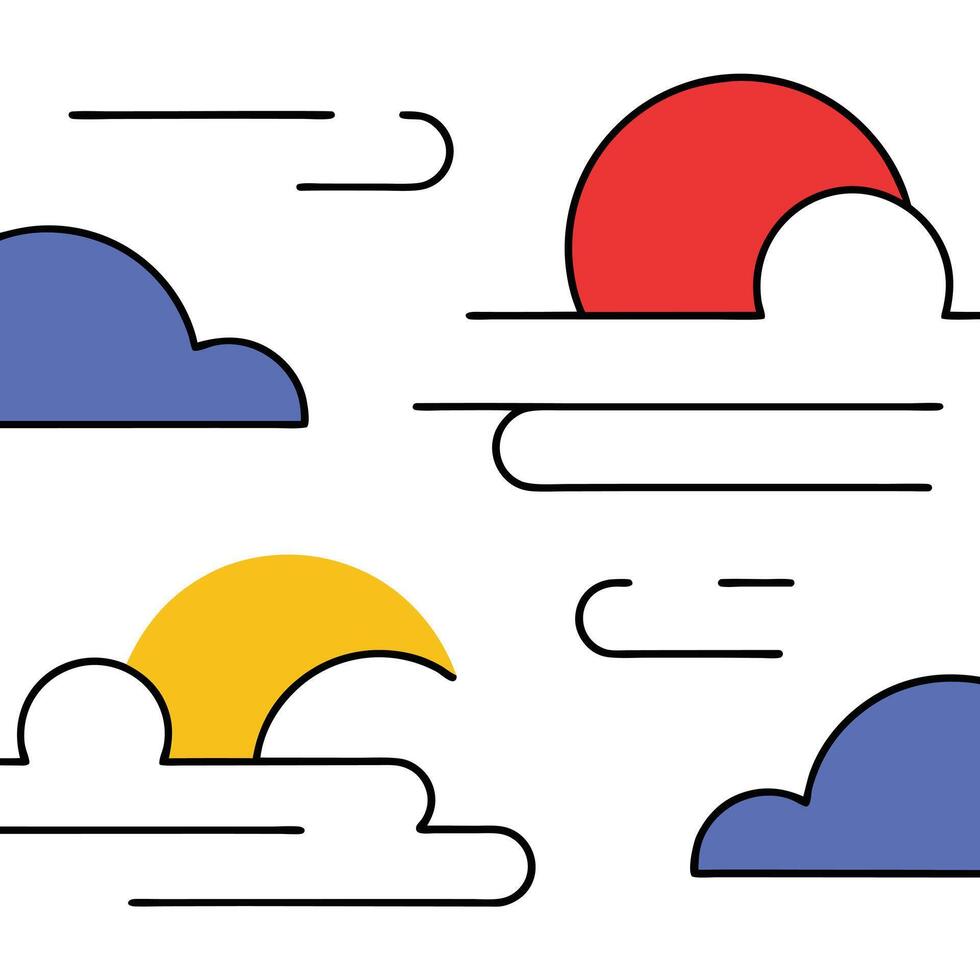 Stylized Sunset, Moon, Clouds, Wind, Minimalist Art Design vector