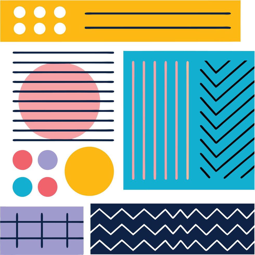 Abstract Geometric Shapes Colorful Lines, Circles, Patterns Design vector