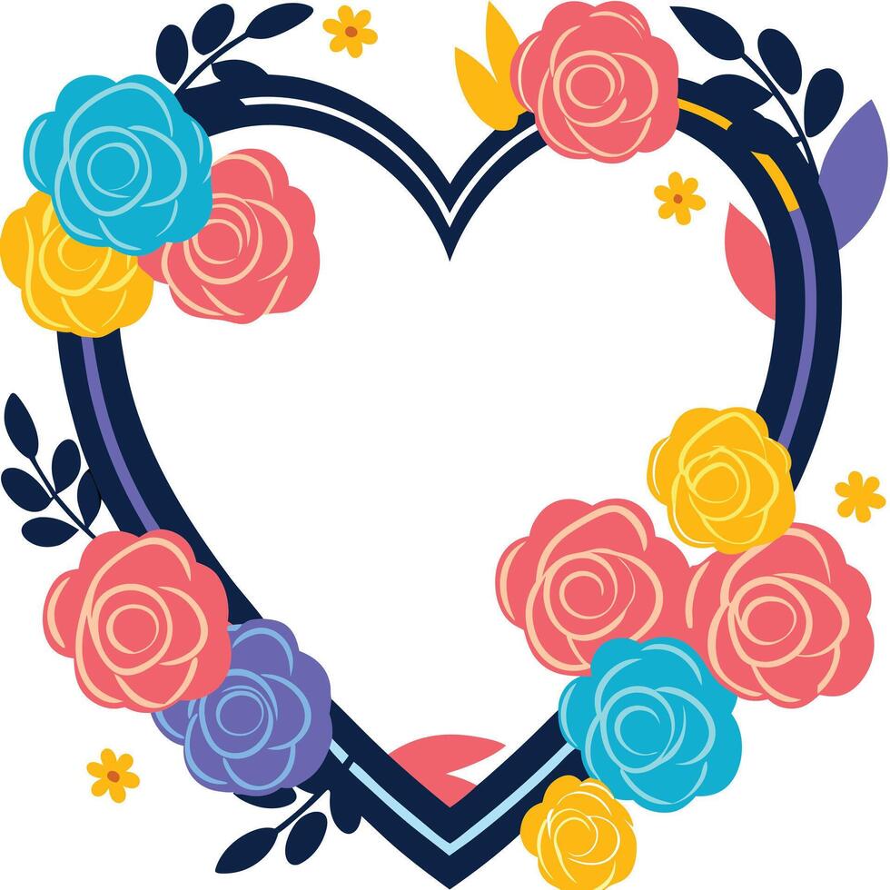 Colorful Floral Heart Frame Romantic Roses, Festive Design vector